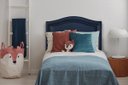 Ver imagem 1 de Cabeceira Solteiro Curva 90x60cm Courino Azul - Tachas Fumê