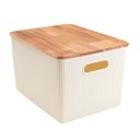 Ver imagem 1 de Caixa Organizadora Canelada com Tampa de Acácia Branco 23l - Oikos