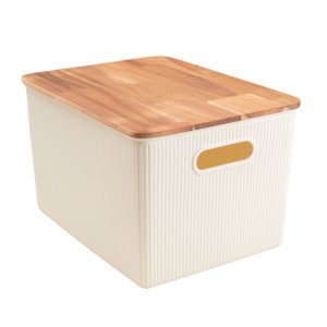 Caixa Organizadora Canelada com Tampa de Acácia Branco 23l - Oikos