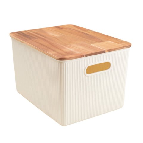 Caixa Organizadora Canelada com Tampa de Acácia Branco 23l - Oikos