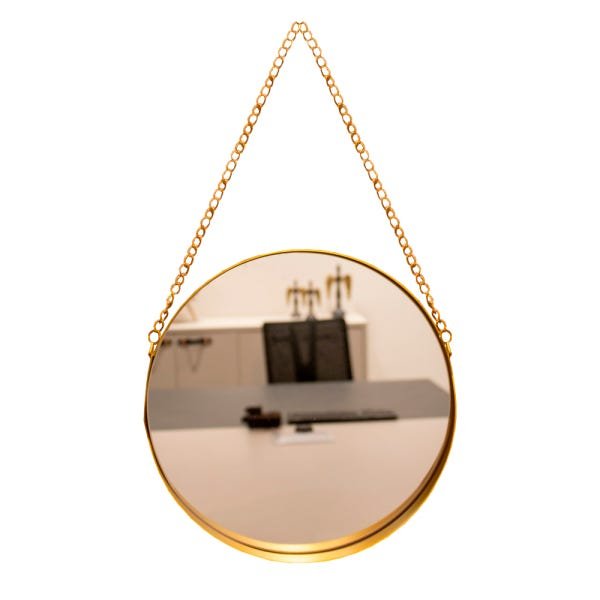 Espelho Decorativo Adnet Redondo Dourado com Alça de Corrente Dourado 26x5 cm - D'Rossi