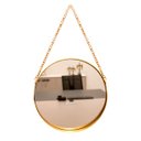 Ver imagem 1 de Espelho Decorativo Adnet Redondo Dourado com Alça de Corrente Dourado 26x5 cm - D'Rossi