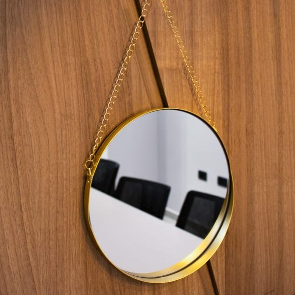 Espelho Decorativo Adnet Redondo Dourado com Alça de Corrente Dourado 26x5 cm - D'Rossi - 2