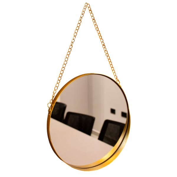 Espelho Decorativo Adnet Redondo Dourado com Alça de Corrente Dourado 26x5 cm - D'Rossi - 3