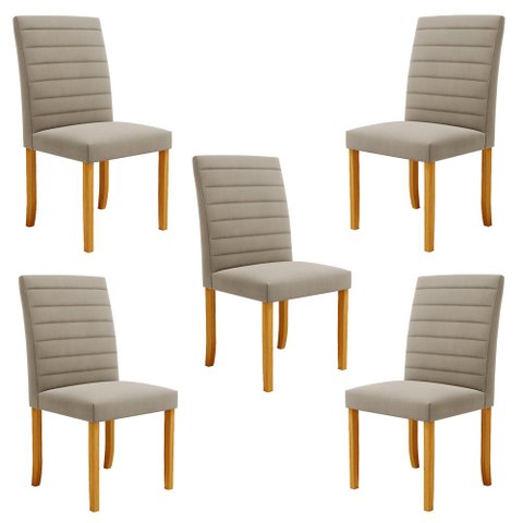 Kit 5 Cadeiras de Sala de Jantar Estofadas Veiga Madeira Maciça Suede Bege G78 - Gran Belo Cadeira d