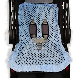 Capa de Carrinho Bebê 100% Algodão - Poá Chocolate com Azul - 1