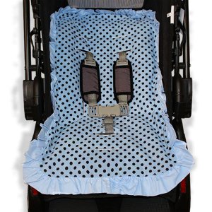 Capa de Carrinho Bebê 100% Algodão - Poá Chocolate com Azul