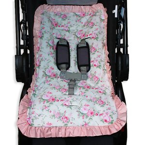 Capa de Carrinho Bebê 100% Algodão - Floral Palha