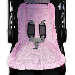 Capa de Carrinho Bebê 100% Algodão - Poá Chocolate com Rosa - 1