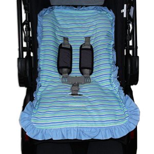 Capa de Carrinho Bebê 100% Algodão - Listrado Azul e Verde