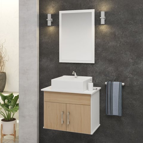 Conjunto Cairo Mdf Gabinete de Banheiro com Pia e Espelheira