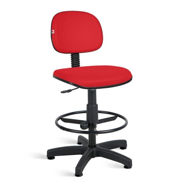 Cadeira Caixa Alta Secretária Couro Eco Vermelho Sapata Fixa - 1