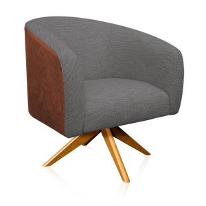 Poltrona Giratória Stella Corano Nozes com Linho Base Madeira MA30 D'Rossi - Cinza A26
