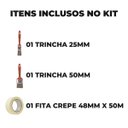 Ver imagem 2 de Pincel Trincha 25mm para Pintura Multiuso Profissional + Pincel Trincha 50mm + Fita Crepe 48mmx50m