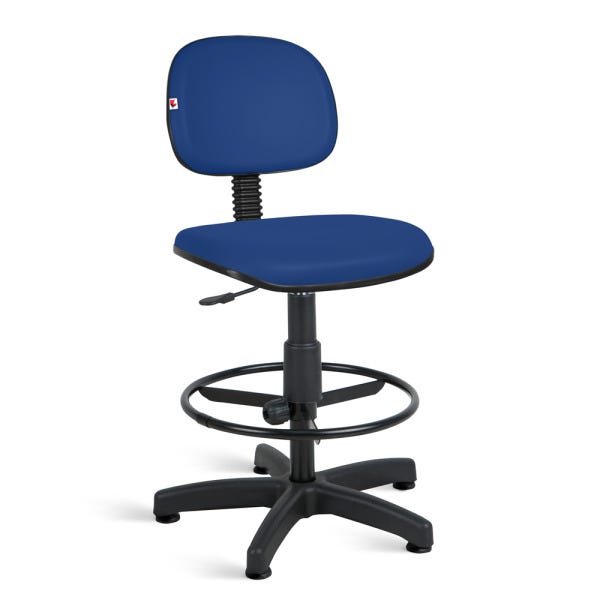 Cadeira Caixa Alta Secretária Couro Eco Azul Sapata Fixa - 1