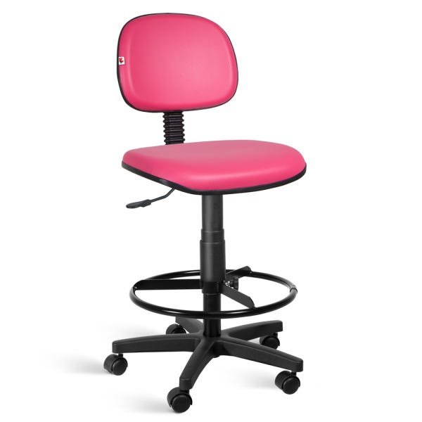 Cadeira Caixa Alta Secretária Couro Eco com Rodízios - Rosa - 1