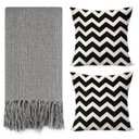 Ver imagem 1 de Kit 1 Manta para Sofá 2,40 X 1,80 + 2 Capas de Almofada Cor:cinza-preto