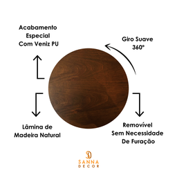 Prato Giratório Sobrepor Servir Mesa de Jantar Castanho 70 Cm - 7