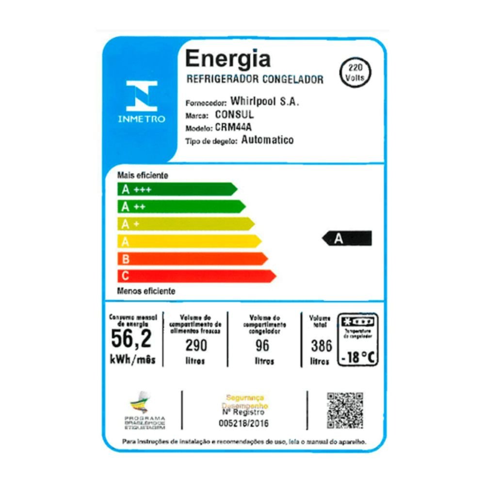 Geladeira Consul Frost Free Duplex 386 Litros com Altura Flex Cor Branca Crm44ab 220v - 2