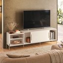 Ver imagem 5 de Rack para TV até 60 Polegadas Bandeja Integrada 2 Portas Pés em Dourado 189,5cm Maré Branco