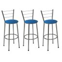 Ver imagem 1 de Kit 3 Banquetas Média Cromada Com Encosto Assento Azul