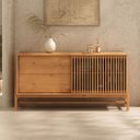 Ver imagem 1 de Balcão Ripado Buffet Madeira Compacto 145 Cm Porta Deslizante Freijó Adamo Idimex