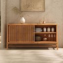 Ver imagem 2 de Balcão Ripado Buffet Madeira Compacto 145 Cm Porta Deslizante Freijó Adamo Idimex