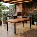 Ver imagem 1 de Mesa de Alumínio 150cm com Tampo Ripado de Madeira