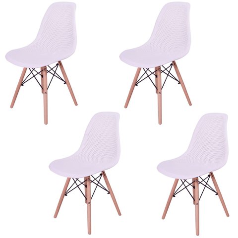 Kit 4 Cadeiras Design Charles Eames Eiffel Furadinha Cor: Branca