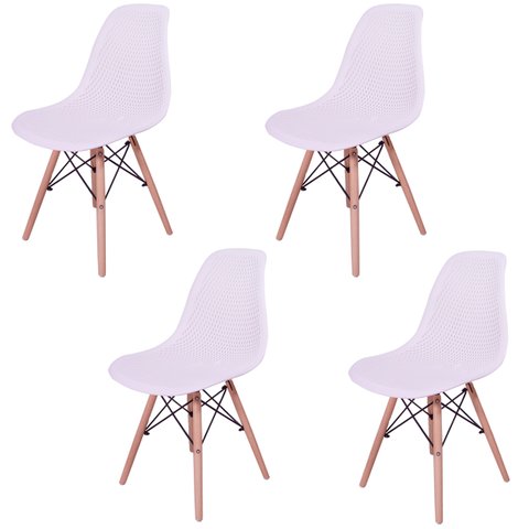 Kit 4 Cadeiras Design Charles Eames Eiffel Furadinha Cor: Branca