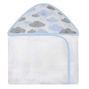 Toalha Estampada com Capuz para Bebê 100 Algodão - Chuva Azul