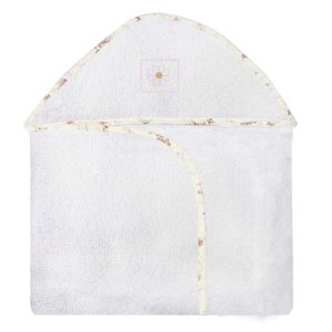Toalha Bordada com Capuz para Bebê 100 Algodão - Floral Rosa
