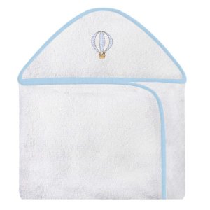 Toalha Bordada com Capuz para Bebê 100 Algodão - Balão Azul