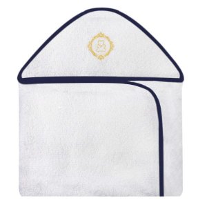 Toalha Bordada com Capuz para Bebê 100 Algodão - Urso Arabesco Dourado