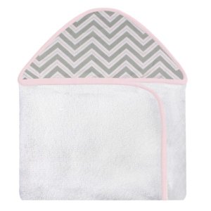Toalha Estampada com Capuz para Bebê 100 Algodão - Chevron Rosa
