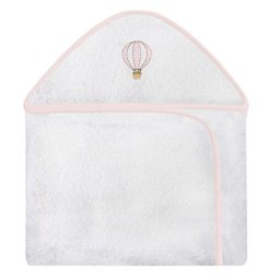 Toalha Bordada com Capuz para Bebê 100 Algodão - Balão Rosa - 1