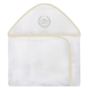 Toalha Bordada com Capuz para Bebê 100 Algodão - Realeza Caqui