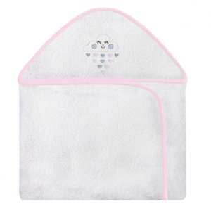 Toalha Bordada com Capuz para Bebê 100 Algodão - Chuva de Benção Rosa