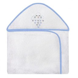 Toalha Bordada com Capuz para Bebê 100 Algodão - Chuva de Benção Azul - 1