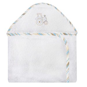 Toalha Bordada com Capuz para Bebê 100 Algodão - Trator