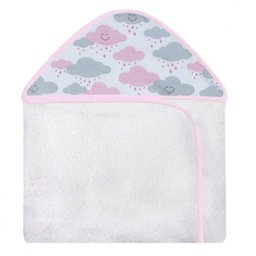 Toalha Estampada com Capuz para Bebê 100 Algodão - Chuva Rosa - 1