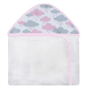 Toalha Estampada com Capuz para Bebê 100 Algodão - Chuva Rosa