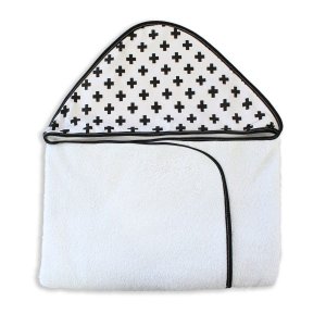 Toalha Estampada com Capuz para Bebê 100 Algodão - Preto Mais Branco
