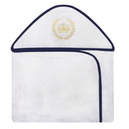 Toalha Bordada com Capuz para Bebê 100 Algodão - Realeza Marinho com Caqui - 1