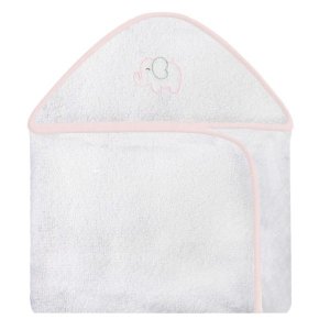 Toalha Bordada com Capuz para Bebê 100 Algodão - Elefante Chevron Rosa