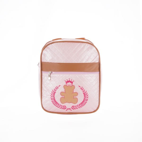 Bolsa Mochila Infantil para Menina Urso Rosa Medalha - 1