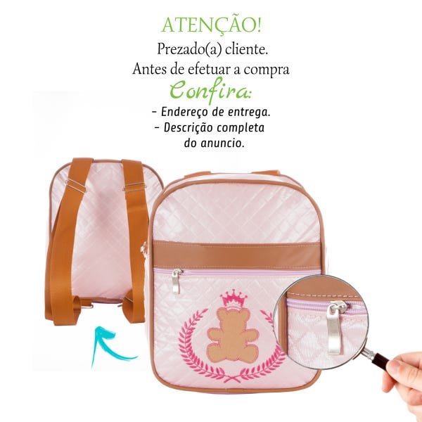 Bolsa Mochila Infantil para Menina Urso Rosa Medalha - 2