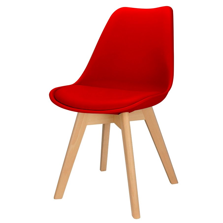 Cadeira Charles Eames Leda Design Wood Estofada Base Madeira Vermelha