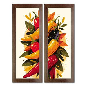 Kit 2 Quadros Decorativos para Cozinha Área Goumet Kitnet Pimenta Temperos Frutas 60cm