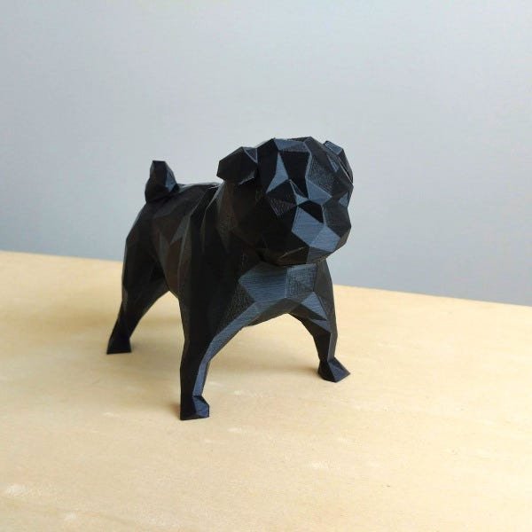 Cachorro Pug Decorativo - 10 Cm Altura -Toque 3D: Preto - 2